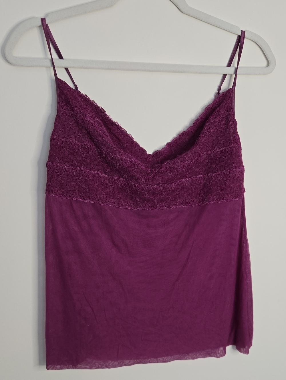 Cosabella Lace Trim Spaghetti Strap Mesh Cami in Deep Berry Elegant Feminine XL